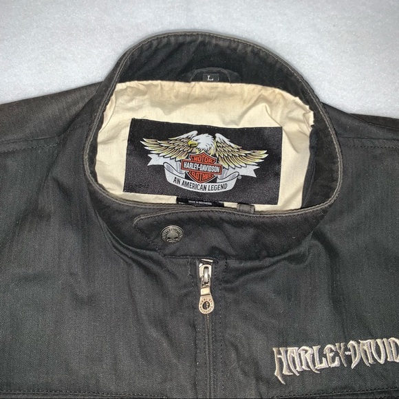 Harley Davidson size L black soft shell riding jacket black skull & wings logo - Picture 3 of 16